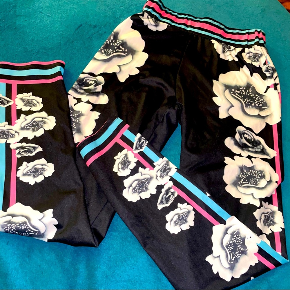 Floral Print Striped Black & White Joggers